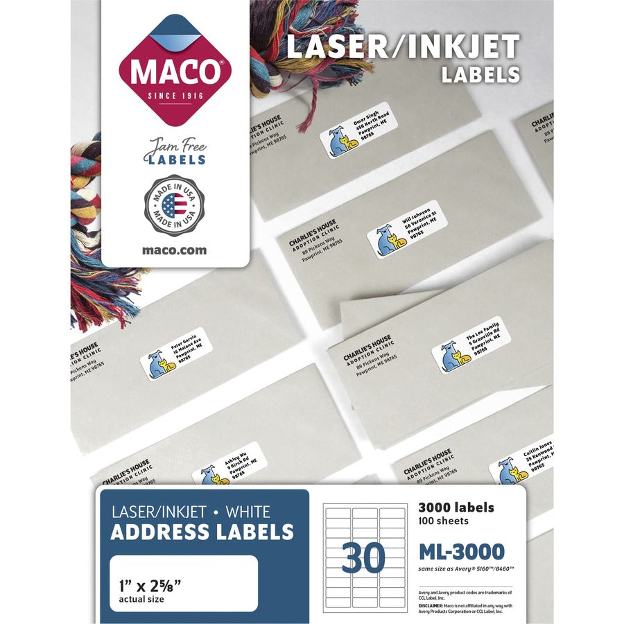 MACO White Laser/Ink Jet Address Label