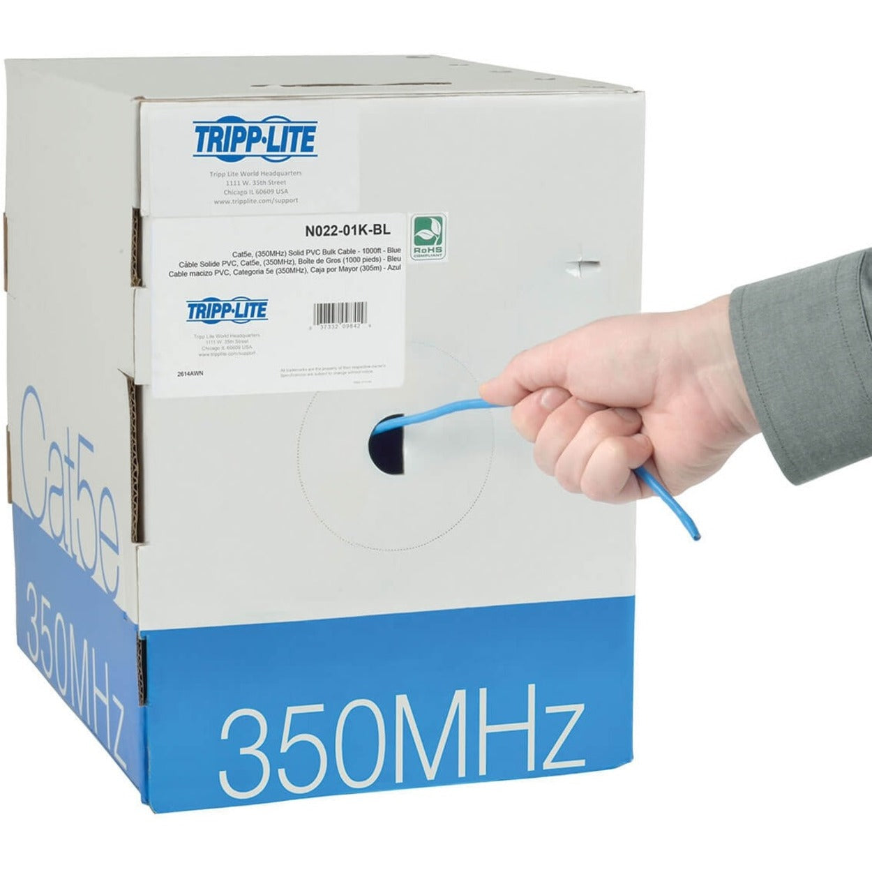 Tripp Lite Cat5e 350 MHz Solid Core (UTP) PVC Bulk Ethernet Cable Blue 1000 ft. (304.8 m) TAA
