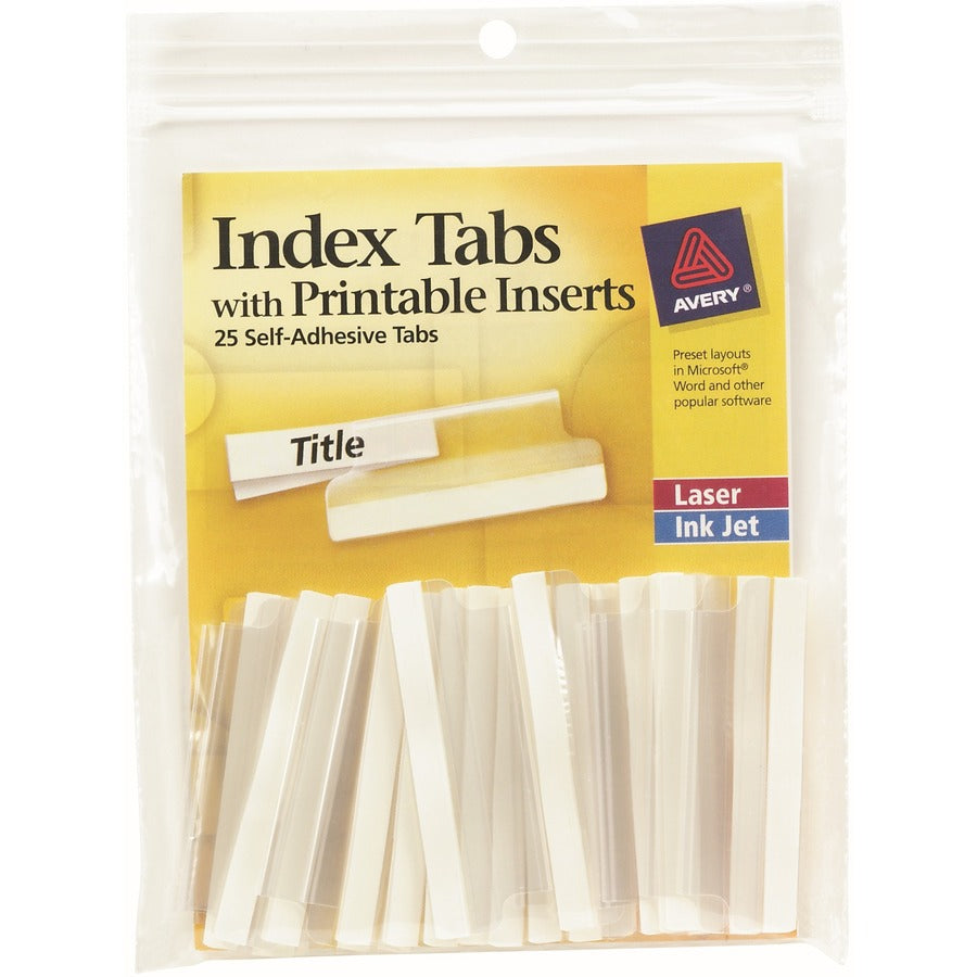 Avery® Insertable Self-Adhesive Index Tabs with Printable Inserts 2" Permanent Adhesive Clear Pack of 25 Index Tabs (16241)