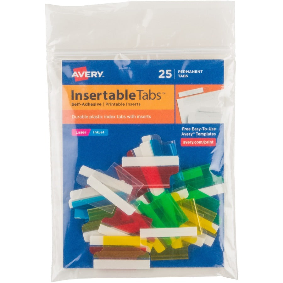 Avery® Insertable Tabs Self-Adhesive Printable Inserts 1" Assorted Colors 25 Tabs (16219)