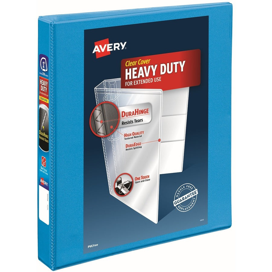 Avery® Nonstick Heavy-Duty View 3 Ring Binder 1" One Touch Slant Rings 1 Light Blue Binder (05301)