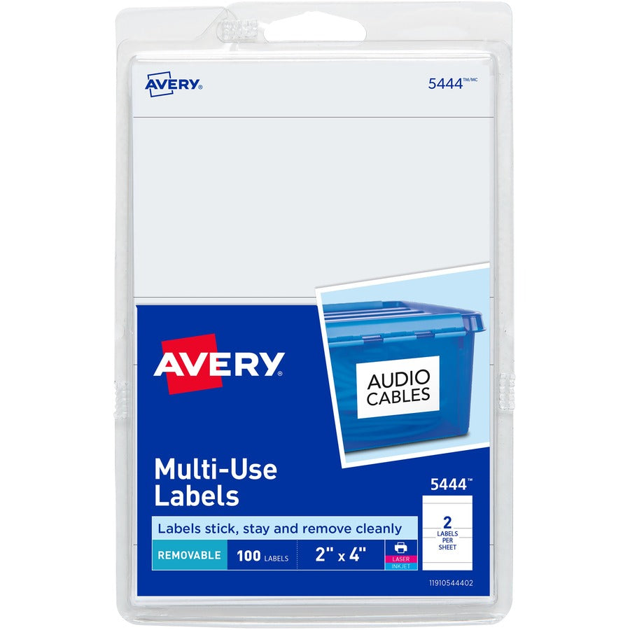 Avery® Removable Labels Removable Adhesive 2" x 4" 100 Labels (5444)