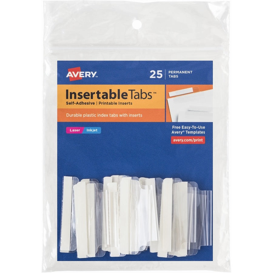 Avery® Insertable Tabs Self-Adhesive Printable Inserts 1-1/2" Clear 25 Tabs (16230)
