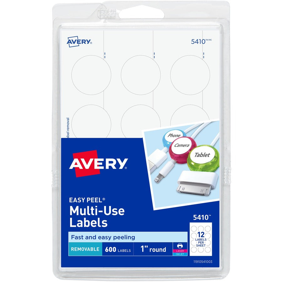 Avery® Removable Multiuse Labels Removable Adhesive 1" Diameter 600 Labels (5410)