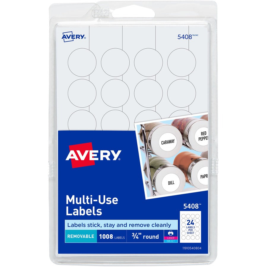Avery® Removable Color-Coding Labels Removable Adhesive 3/4" Diameter 1008 Labels (5408)