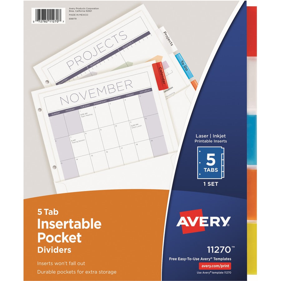 Avery® Insertable Dividers with Pockets 5 Multicolor Tabs 1 Set (11270)