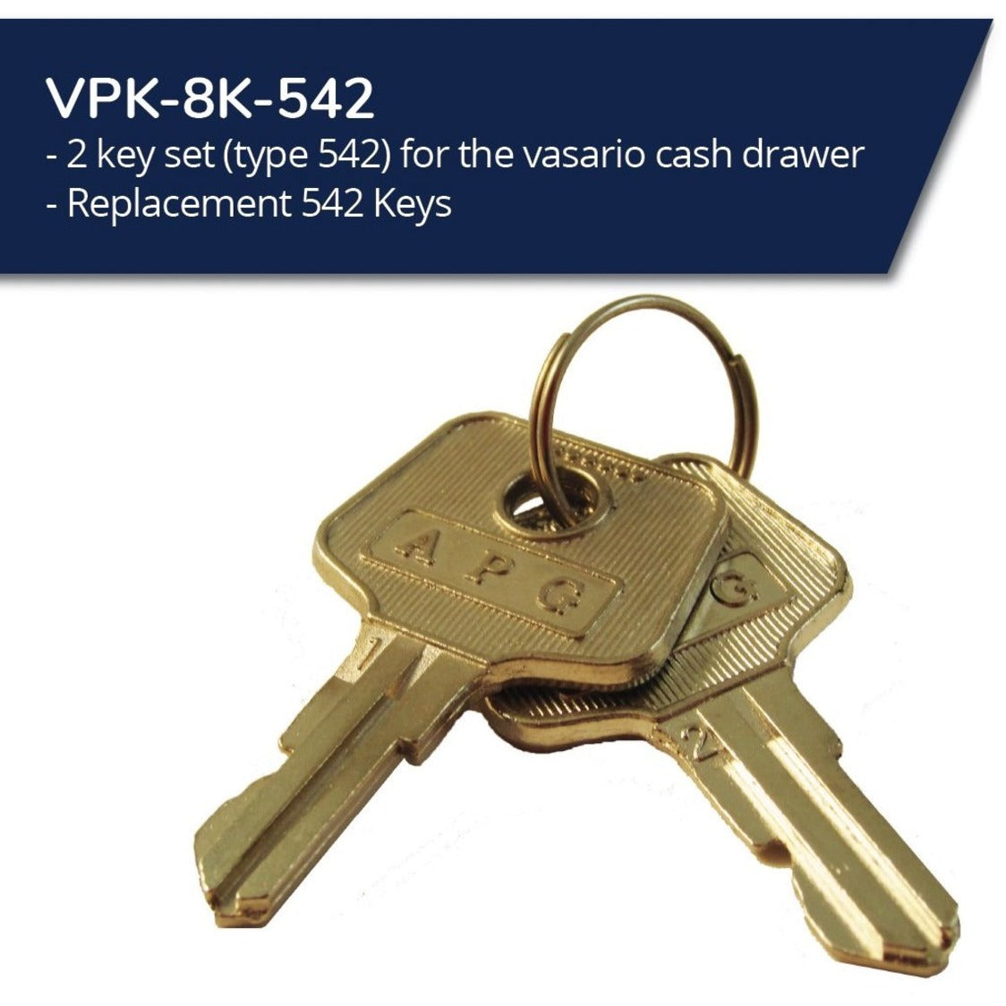 APG Vasario Series Cash Drawer Replacement Key| for 542 Code Locks | Set of 2 |
