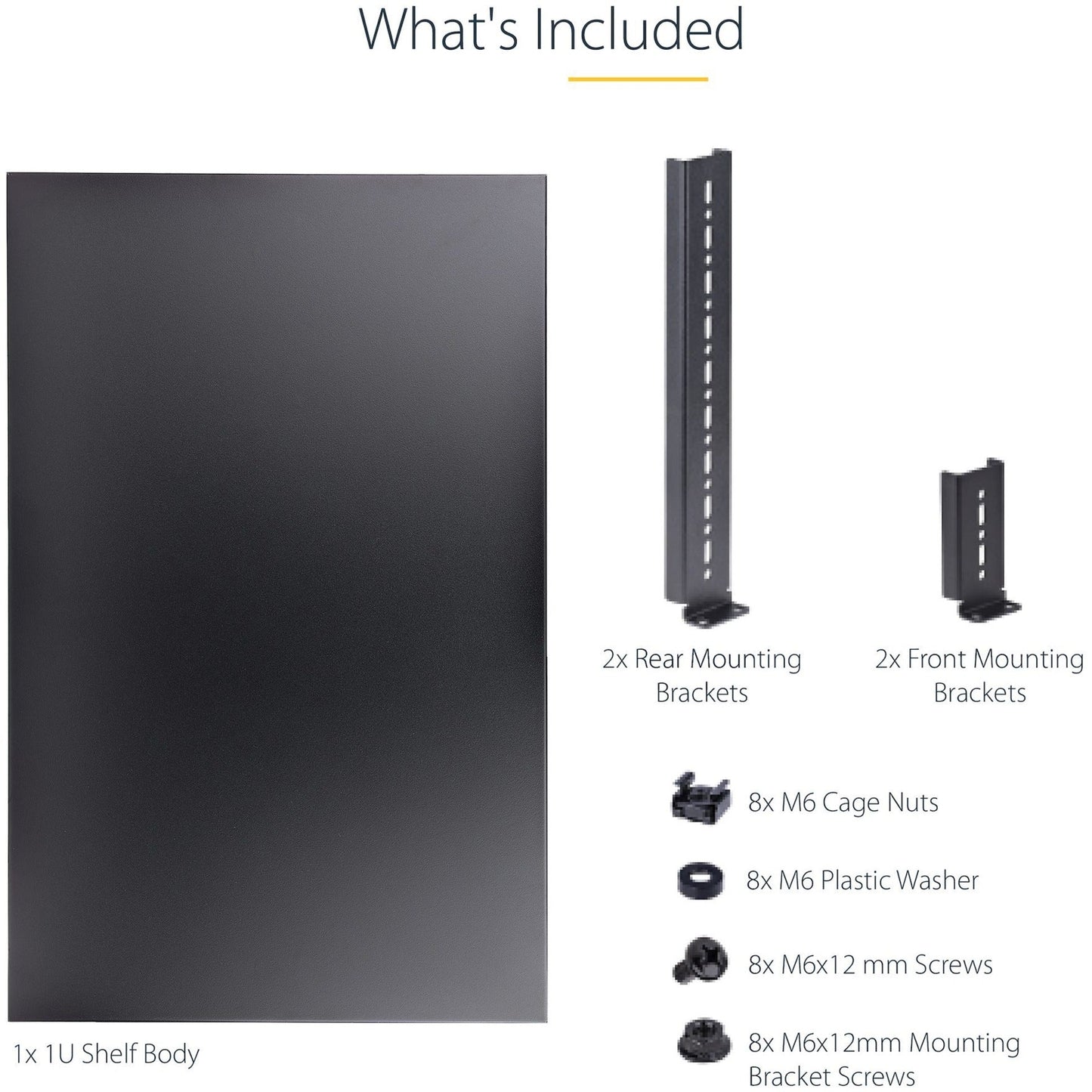 StarTech.com 1U 4-Post 19.5 to 38in Adjustable Mounting Depth Rack Mount Shelf - Heavy Duty Fixed Rack Shelf - 330 lb / 150kg - 27.5in Deep