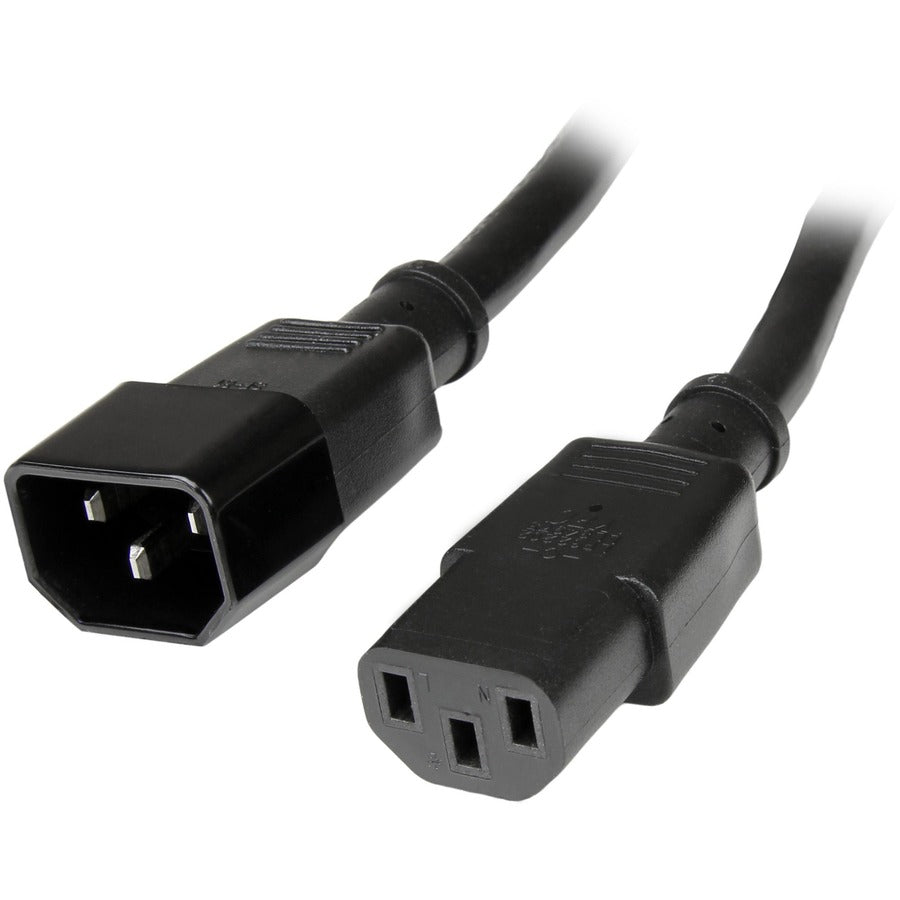 StarTech.com 3ft (1m) Heavy Duty Extension Cord IEC C14 to IEC C13 Black Extension Cord 15A 125V 14AWG Heavy Gauge Power Cable