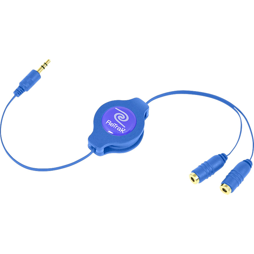 ReTrak Retractable Blue Headphone Splitter