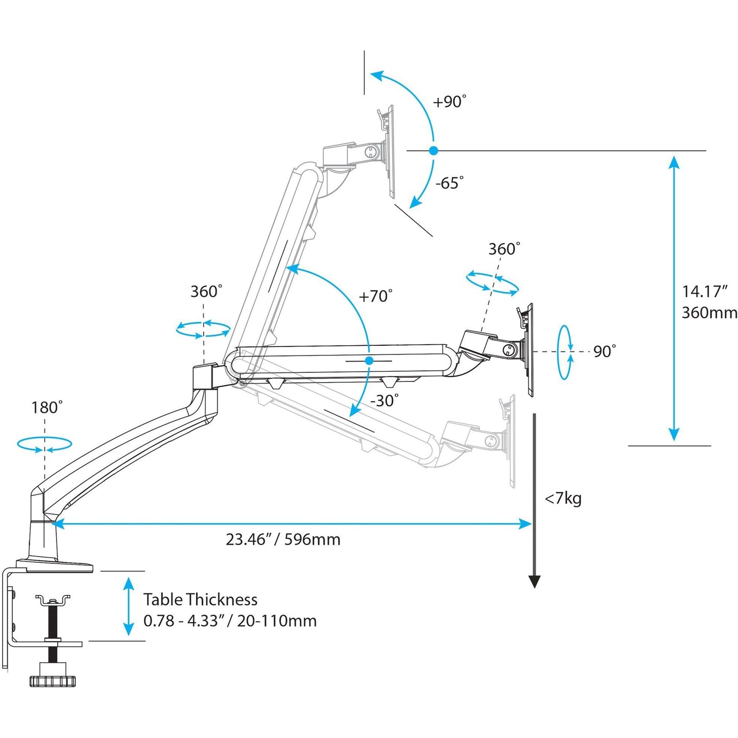 StarTech.com Desk Mount Monitor Arm Slim Profile For VESA Mount Monitors up to 34" (15.4lb/7kg) Adjustable Single Monitor Mount Steel