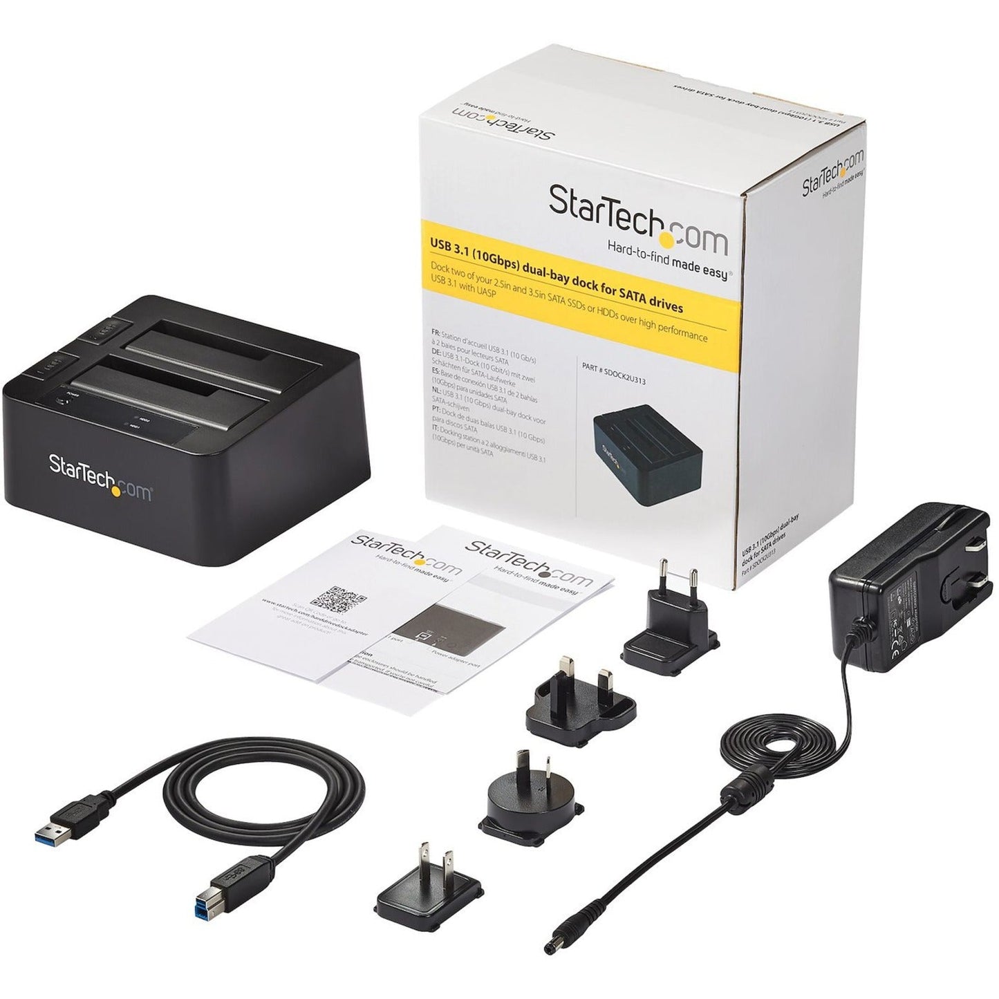 StarTech.com Dual-Bay USB 3.1 to SATA Hard Drive Docking Station 2.5/3.5" SATA I/II/III SSD/HDD Dock USB Hard Drive Bay Top-Loading