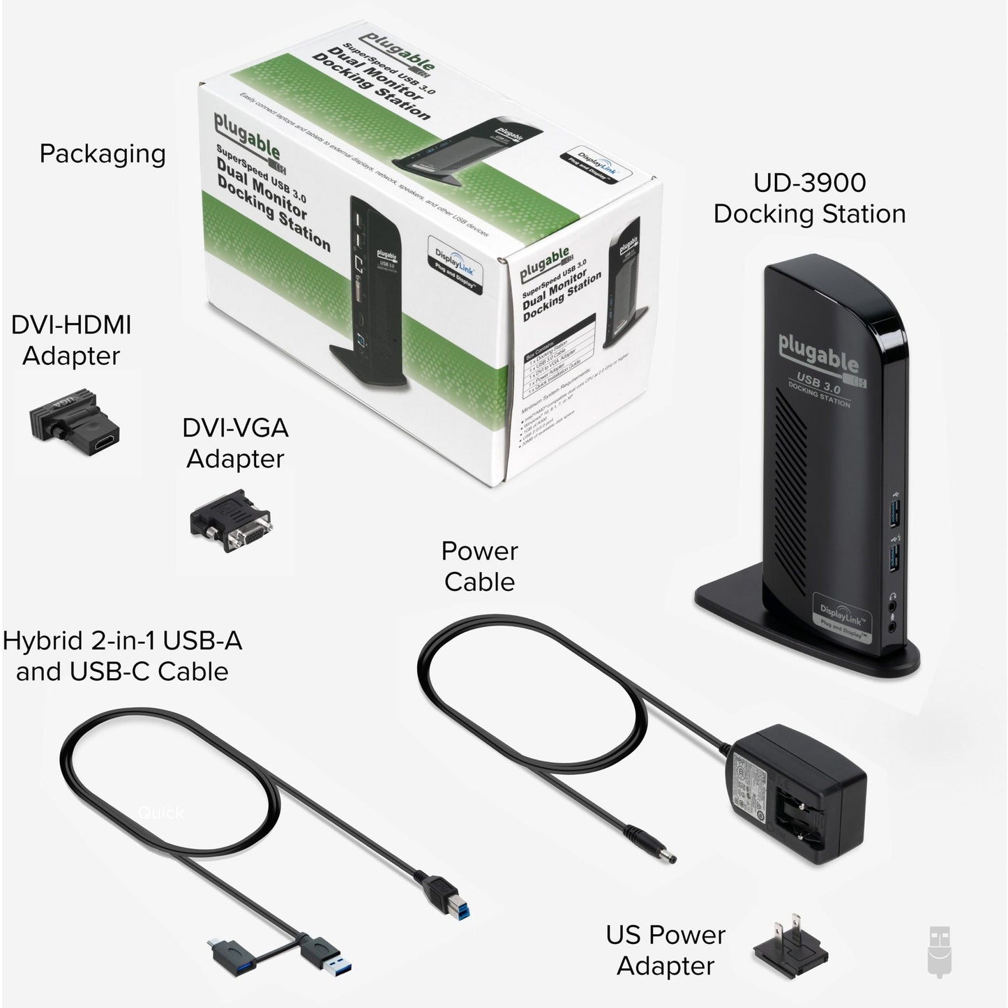 Plugable USB 3.0 Universal Laptop Docking Station Dual Monitor for Windows and Mac
