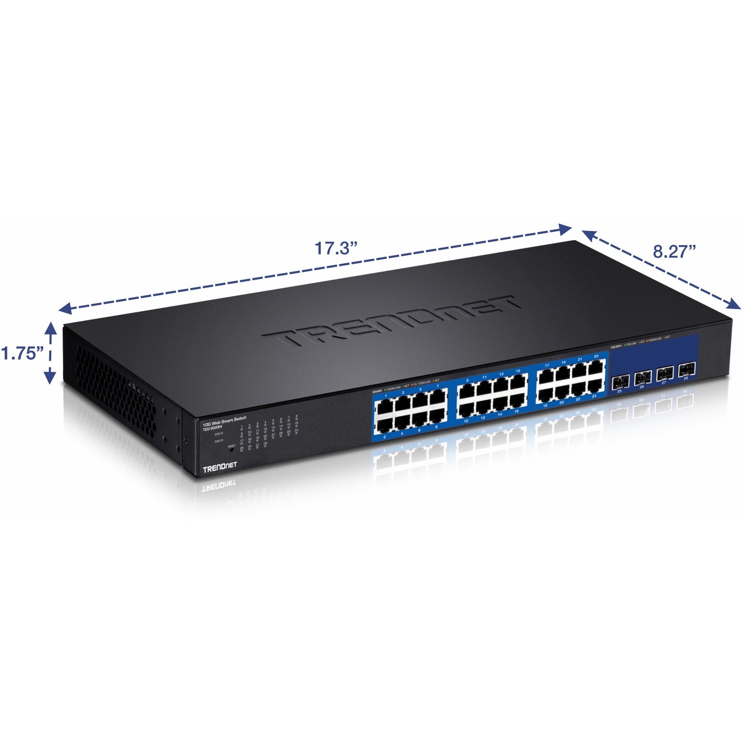 TRENDnet 28-Port Web Smart Switch 24 x Gigabit Ports 4 x 10G SFP+ Slots High Speed Network Uplinks 128 Gbps Switching Capacity Network Ethernet Switch 1U Rack Mountable Black TEG-30284