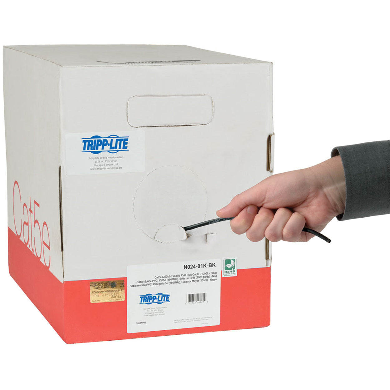 Tripp Lite Cat5e 350 MHz Solid Core Plenum-Rated (UTP) PVC Bulk Ethernet Cable Black 1000 ft. (304.8 m)