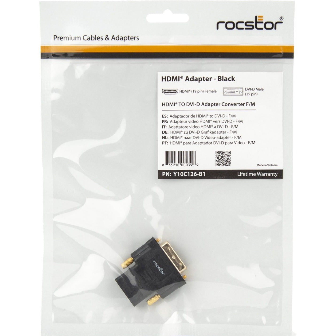 Rocstor Premium HDMI to DVI-D Video Cable Adapter - F/M - 1 x HDMI Female Digital Audio/Video - 1 x DVI-D Male Digital Video F/M - Black