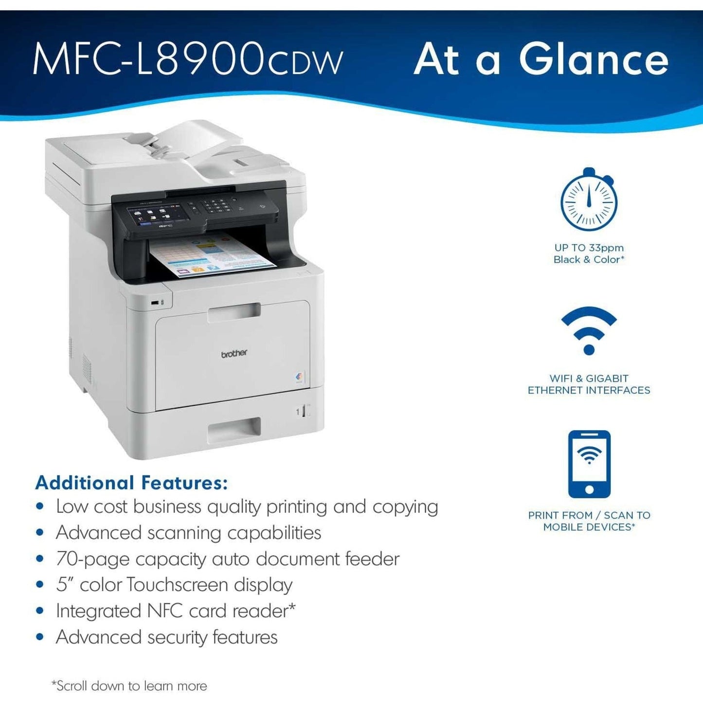 Brother Business Color Laser All-in-One MFC-L8900CDW - Duplex Print - Wireless Networking