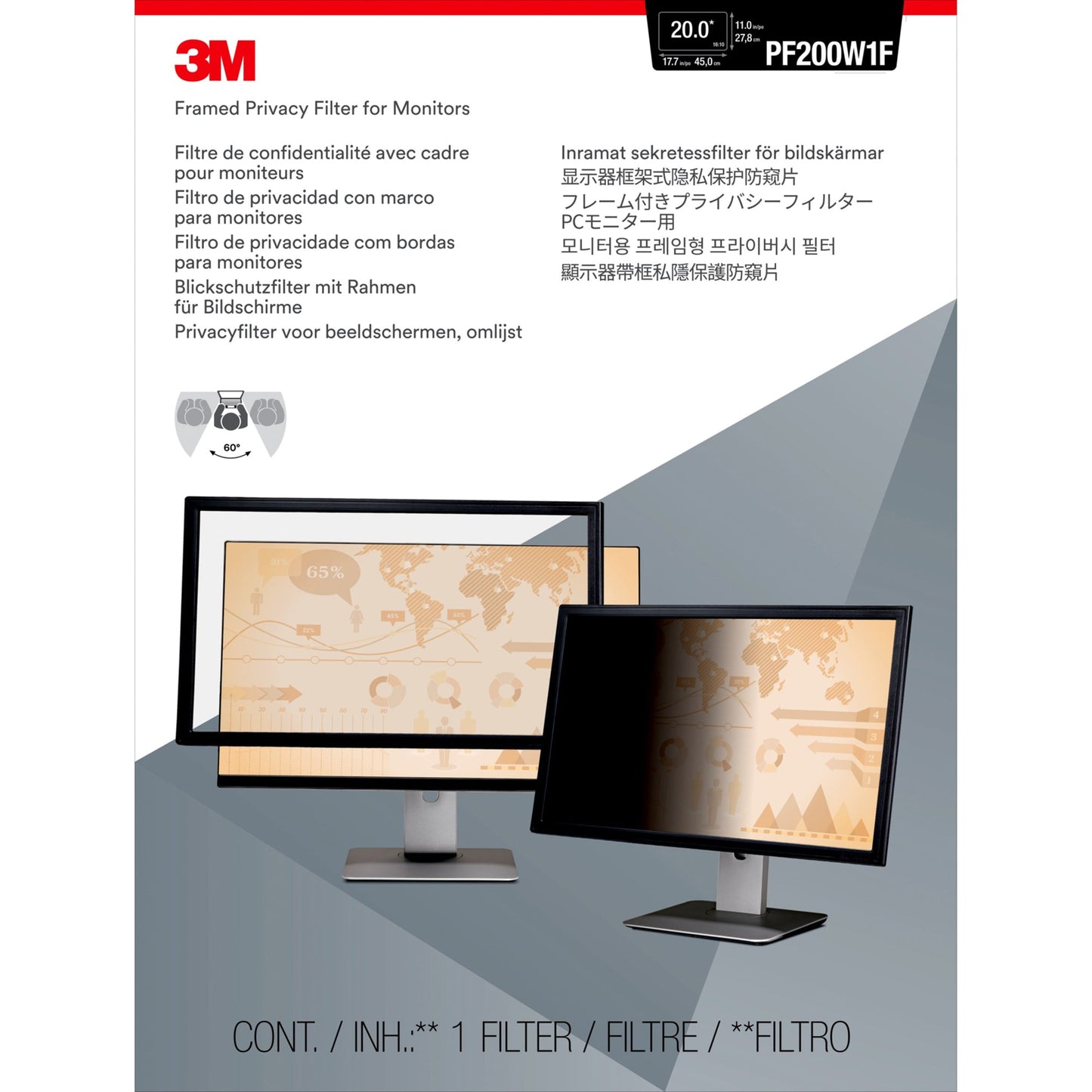 3M™ Framed Privacy Filter for 20" Widescreen Monitor (16:10)