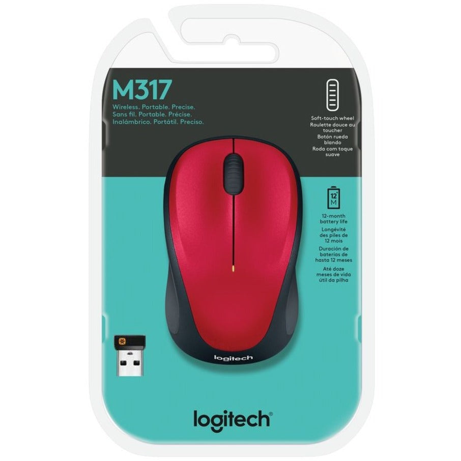 Logitech M317 Wireless Mouse 2.4 GHz with USB Unifying Receiver 1000 DPI Optical Tracking 12 Month Battery Compatible with PC Mac Laptop Chromebook (Red)
