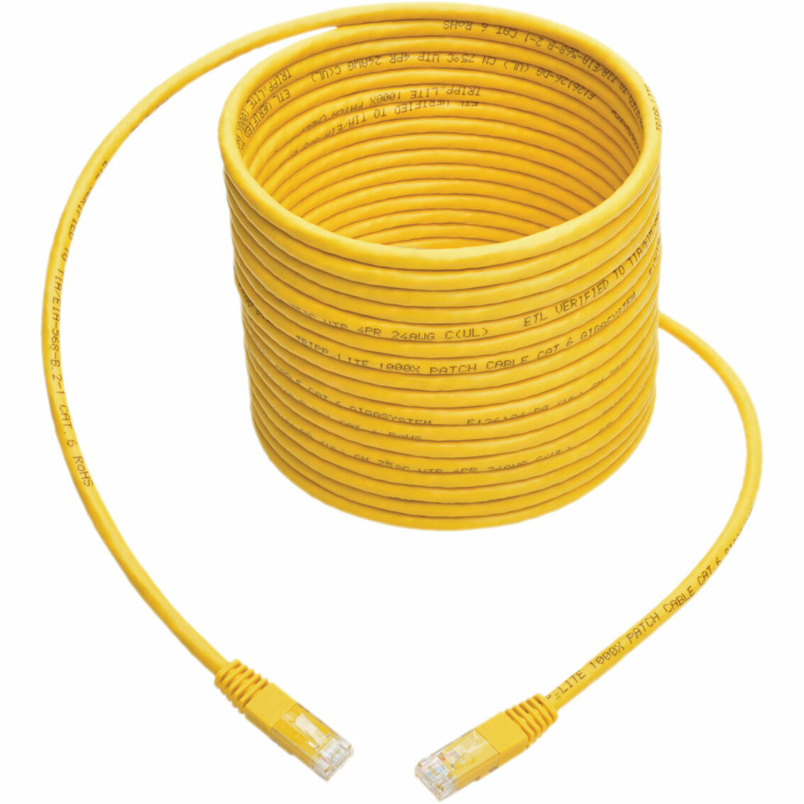 Tripp Lite Cat6 Gigabit Molded (UTP) Ethernet Cable (RJ45 M/M) PoE Yellow 20 ft. (6.09 m)