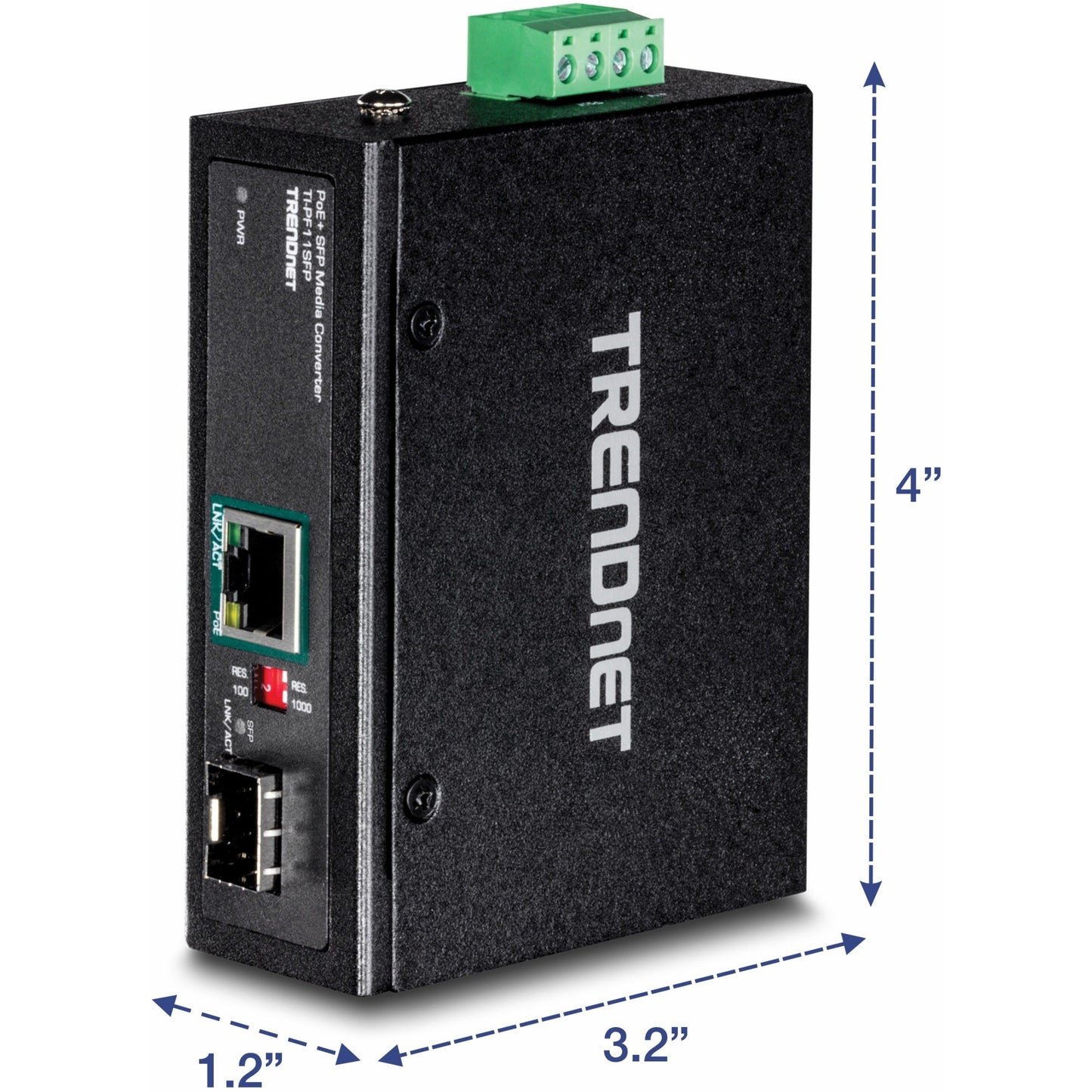 TRENDnet Industrial SFP to Gigabit PoE+ Media Converter IP30 Rated Housing Operating temperature range -40°- 75 °C to (-40° - 167 °F) TI-PF11SFP Black