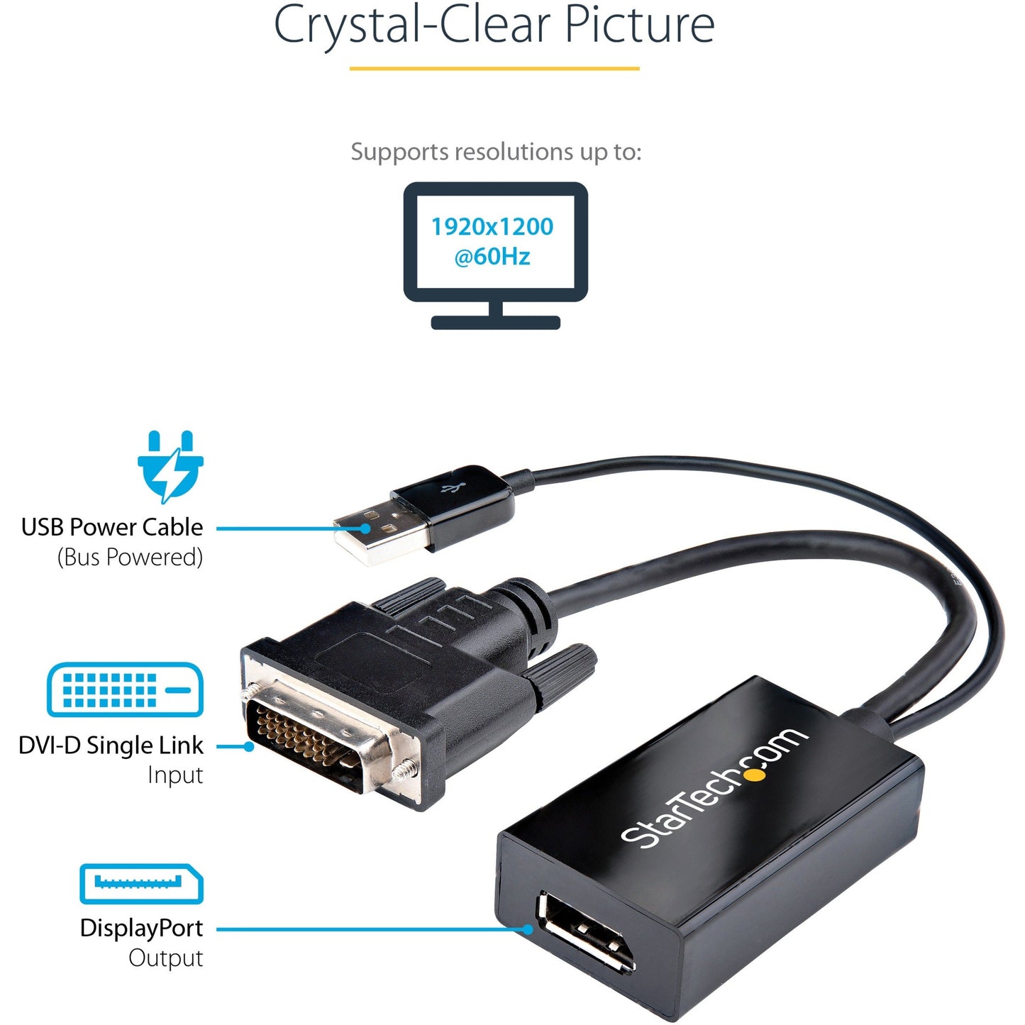 StarTech.com DVI to DisplayPort Adapter with USB Power - DVI-D to DP Video Adapter - DVI to DisplayPort Converter - 1920 x 1200