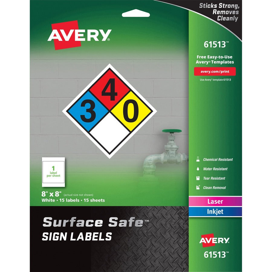 Avery® 8"x8" Removable Label Safety Signs