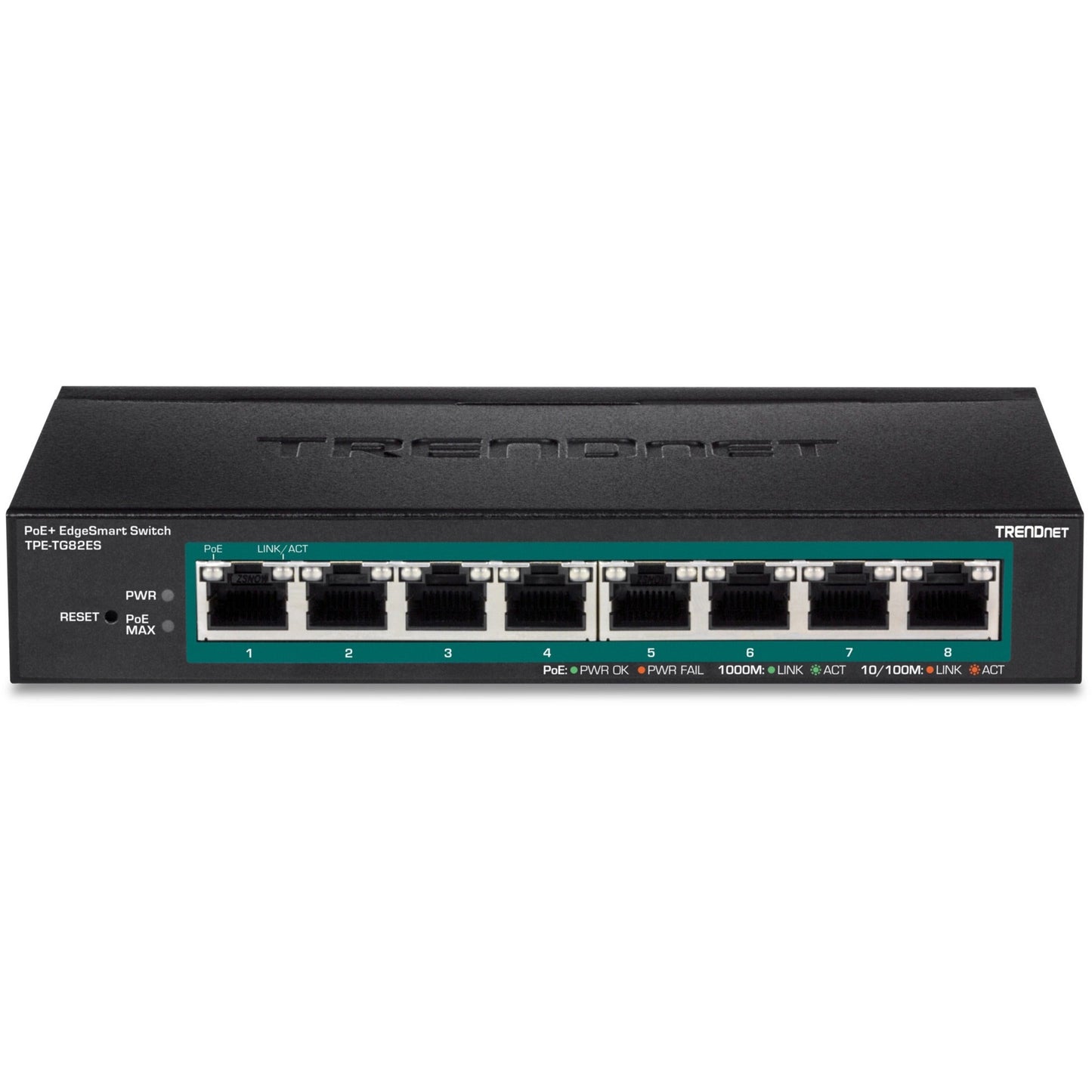 TRENDnet 8-Port Gigabit EdgeSmart PoE+ Switch 8 x Gigabit PoE+ Ports 64W PoE Power Budget Managed PoE+ Switch Wall Mountable Desktop Ethernet Switch Lifetime Protection Black TPE-TG82ES