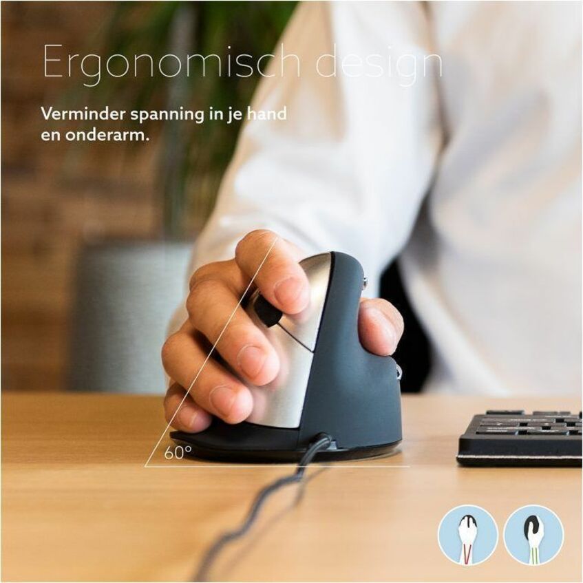 R-Go HE ergonomic mouse vertical mouse prevents RSI large (hand length ? 185mm) right handed wired black