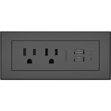 Wiremold Furniture Power 2-Outlet with USB-A Unit- Black