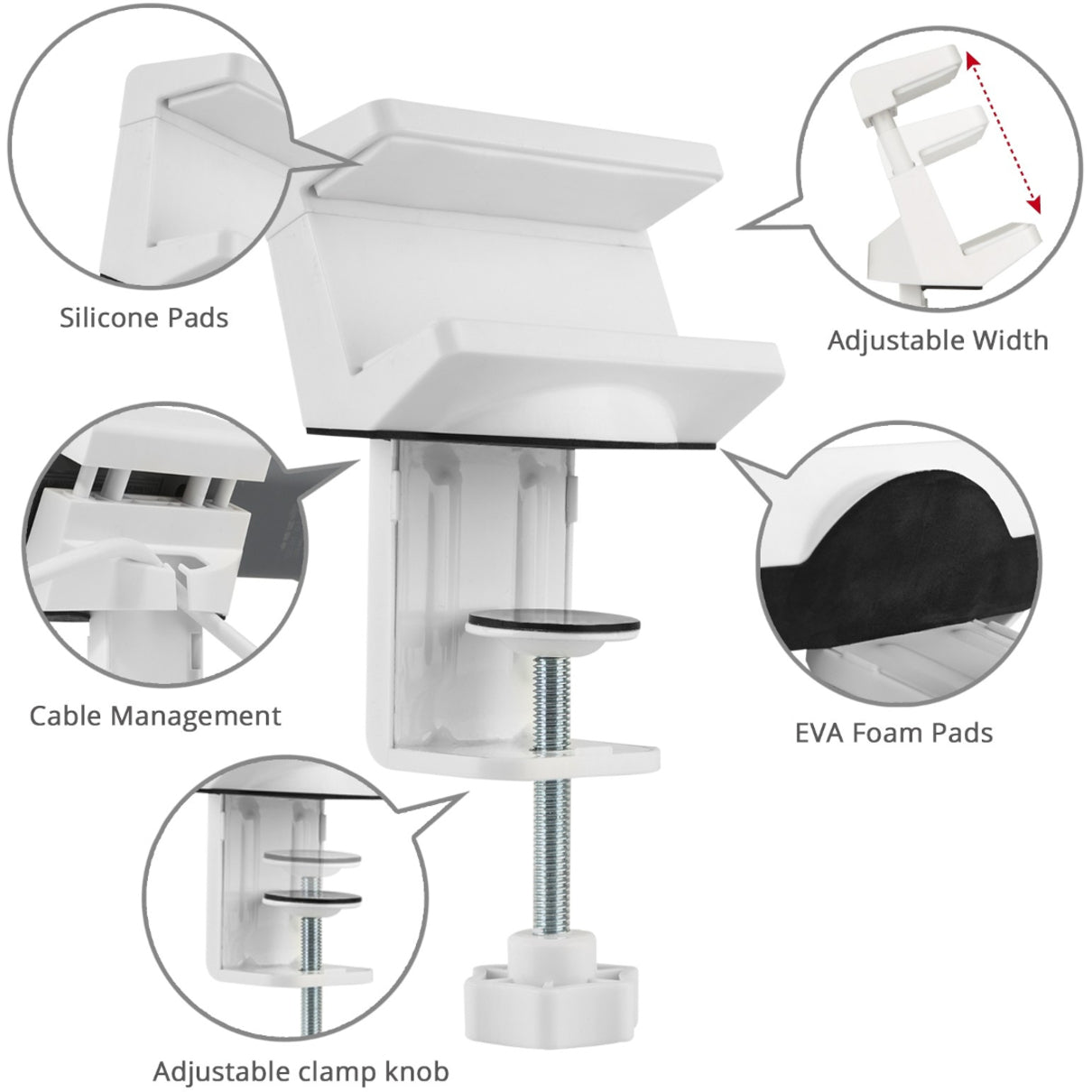 Powerstrip Clamp Holder with Adjustable Bracket - White