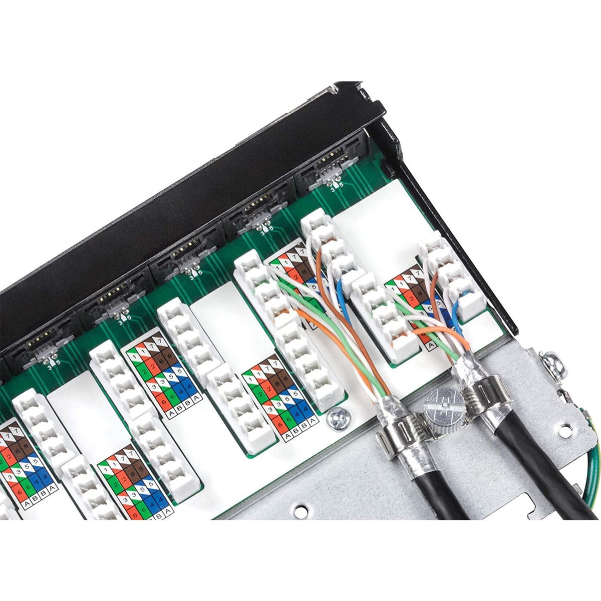 TRENDnet 12-Port Cat6A Shielded Patch Panel 10G Ready Cat5eCat6Cat6A Compatible Metal Housing Color-Coded Labeling For T568A And T568B Wiring Cable Management Wall Mountable Black TC-P12C6AS
