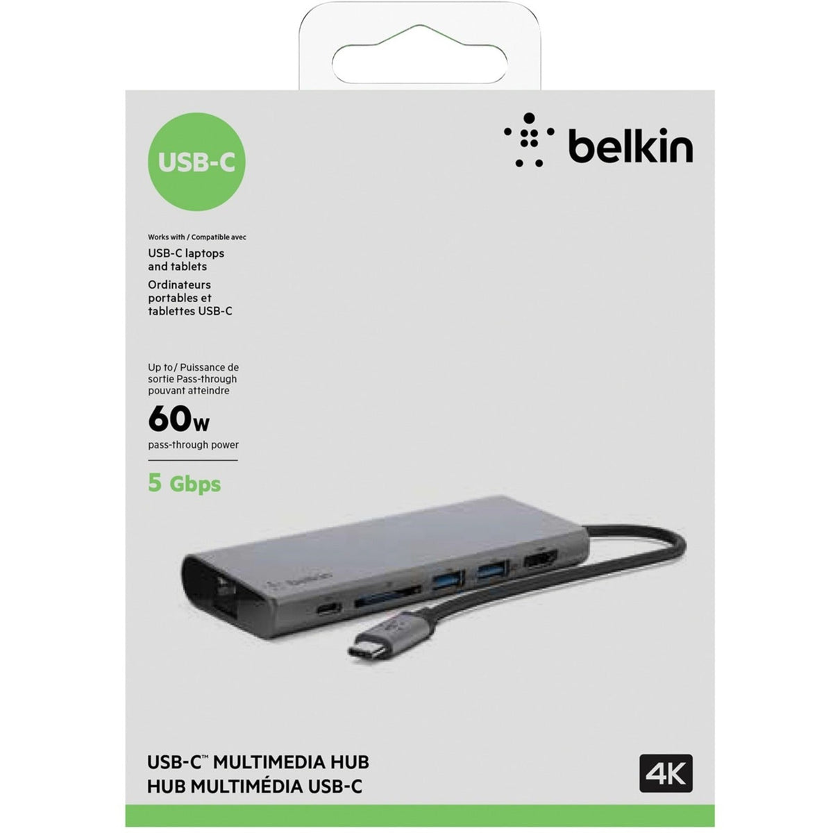 Belkin USB-C 6-in-1 Multiport Adapter Laptop Docking Station 4k HDMI 60W PD