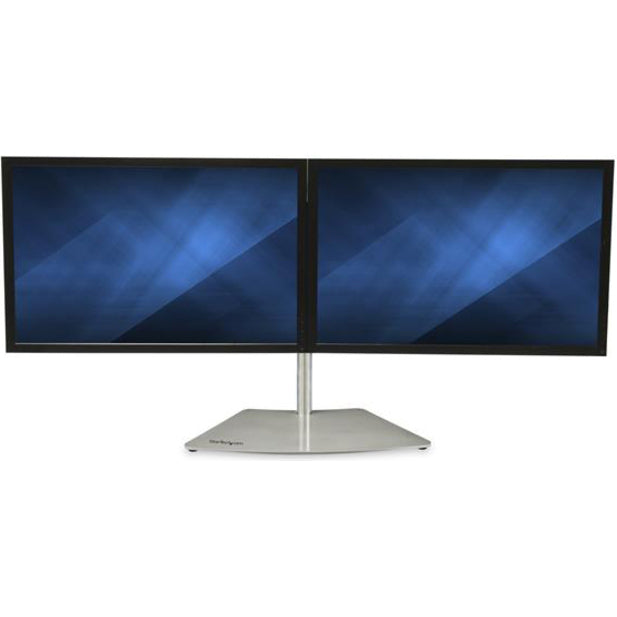 StarTech.com Dual Monitor Stand Free Standing Desktop Pole Stand for 2x 24" (17.6lb/8kg) VESA Mount Displays Height Adjustable Silver