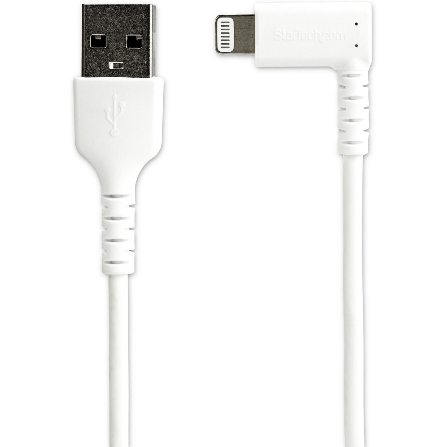 StarTech.com 1m USB A to Lightning Cable iPhone iPad Durable Right Angled 90 Degree White Charger Cord w/Aramid Fiber Apple MFI Certified