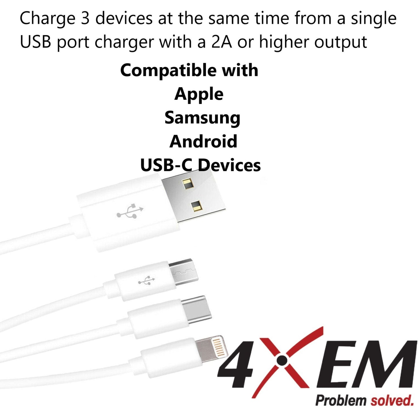 4XEM USB To Lightning Micro USB and USB Type C Cable For iPhone/iPod/iPad/Galaxy