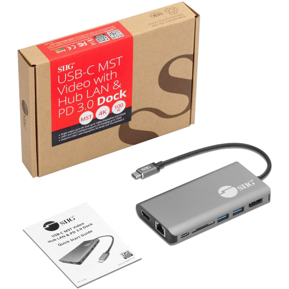 SIIG USB-C MST Video with Hub LAN and PD 3.0 Docking - 7-in-1 MST Docking Station with 100W PD - MacOS for DP or HDMI Video