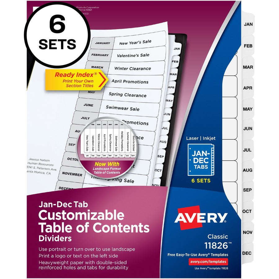 Avery® Monthly Tab Table of Contents Dividers