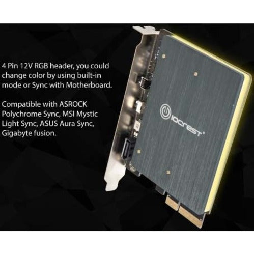 IO Crest M.2 M-key and M.2 B-key SSD RGB Adapter Card with Heatsink 12V ARGB PIN