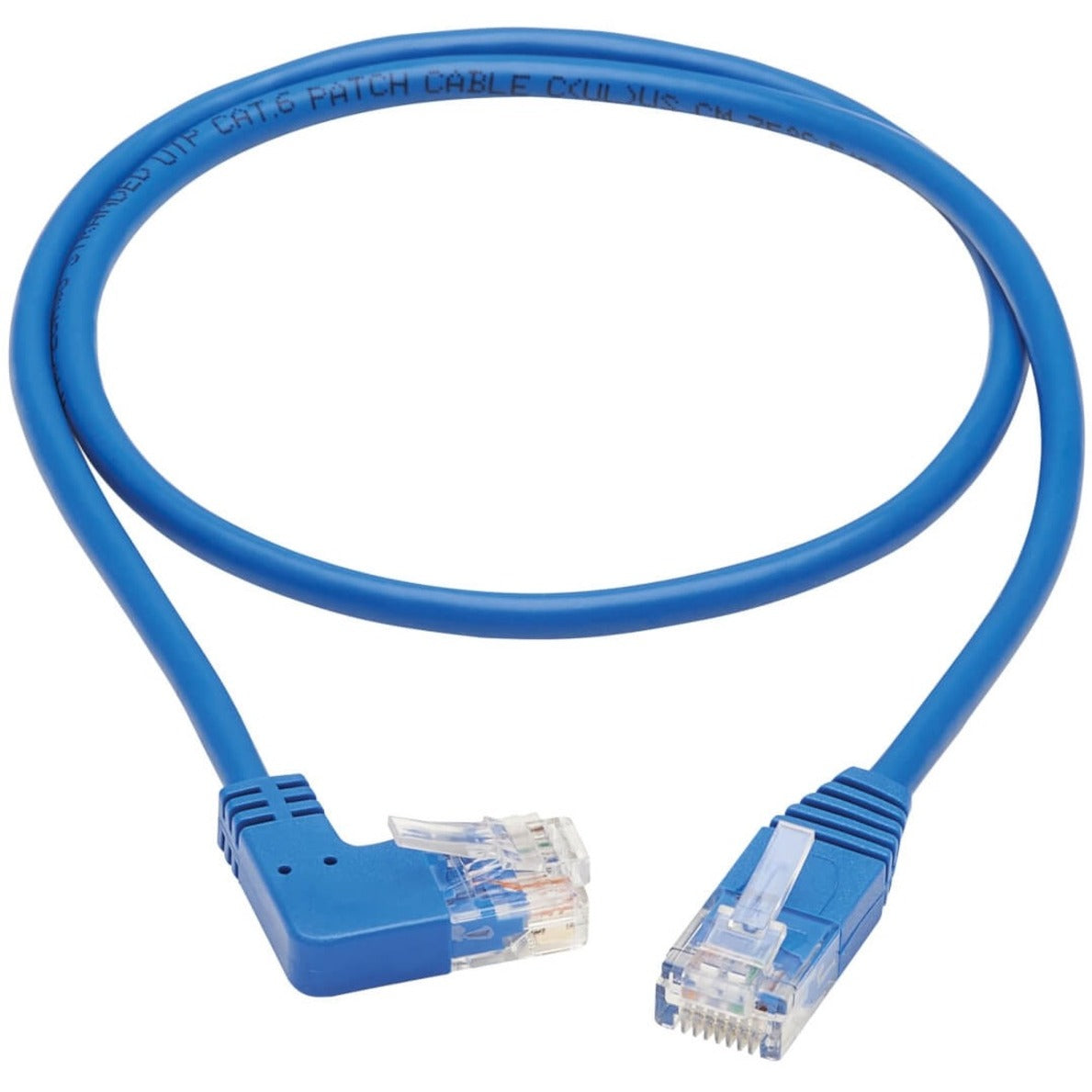 Tripp Lite Right-Angle Cat6 Gigabit Molded Slim UTP Ethernet Cable (RJ45 Right-Angle M to RJ45 M) Blue 3 ft. (0.91 m)
