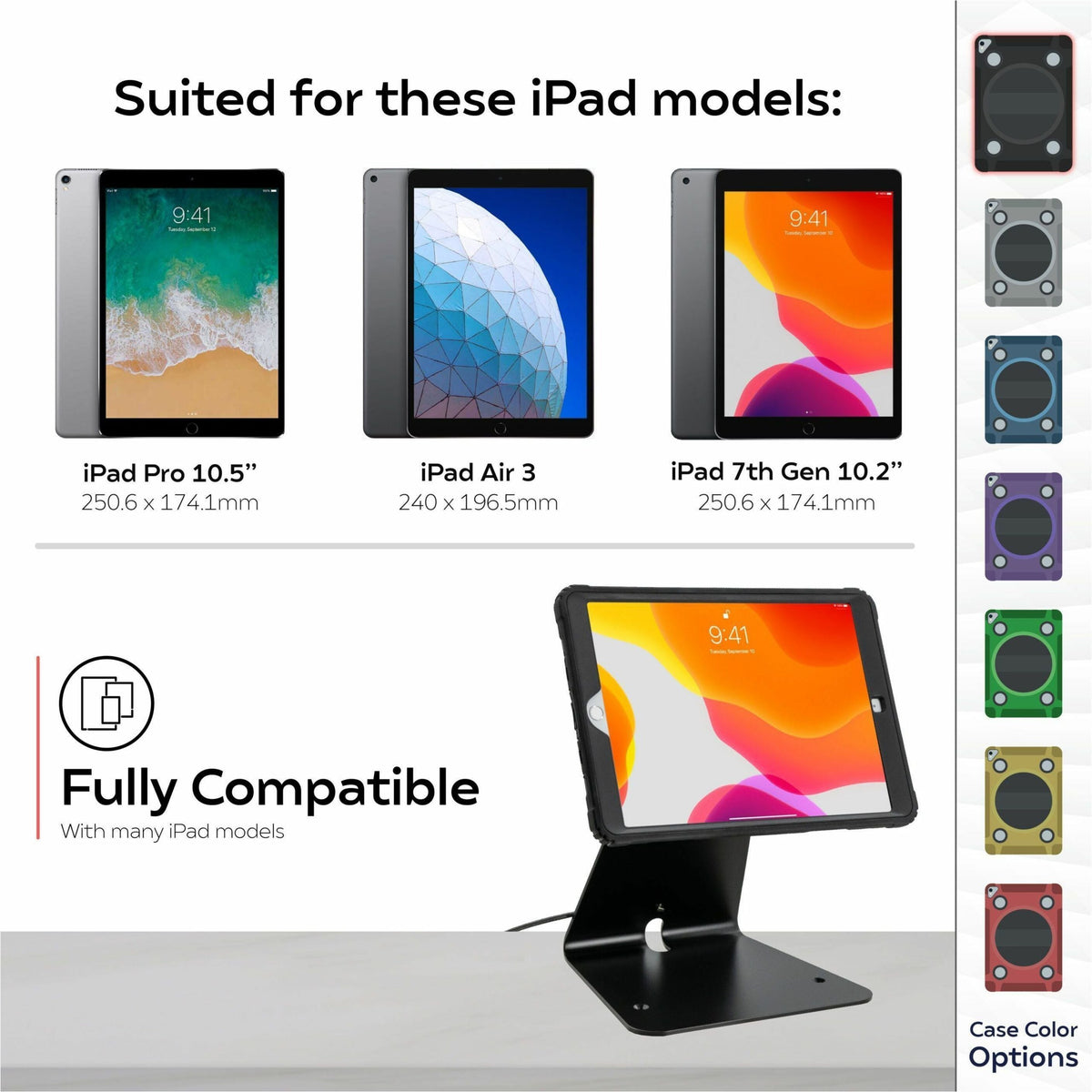 CTA Digital Magnetic Splash-Proof Case with Metal Mounting Plates for iPad 7th/ 8th/ 9th Gen 10.2 iPad Air 3 iPad Pro 10.5" Black