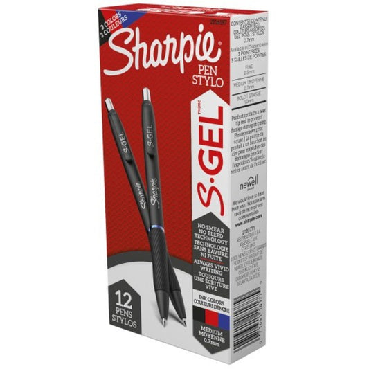 Sharpie S-Gel Pens Medium Point 0.7 mm Black Barrels Assorted Ink Pack Of 12 Pens