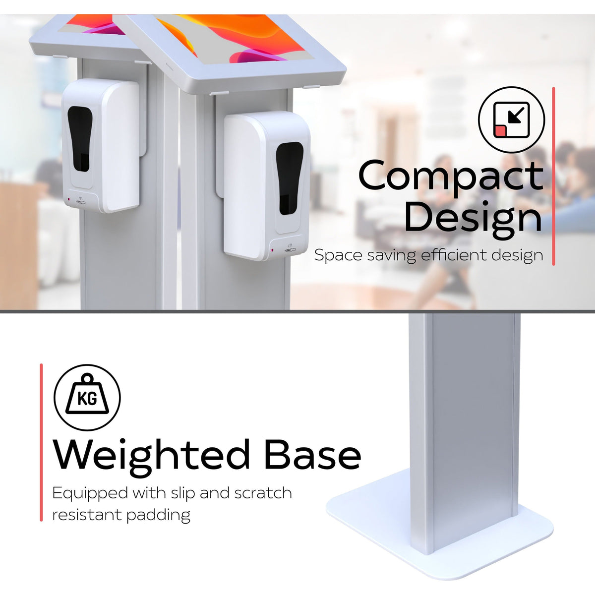 CTA Digital Premium Locking Floor Stand Kiosk with Graphic Card Slot and Automatic Soap Dispenser (White)