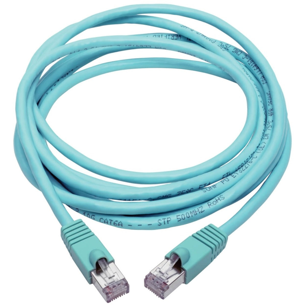 Tripp Lite Cat6a 10G Snagless Shielded STP Ethernet Cable (RJ45 M/M) PoE Aqua 12 ft. (3.66 m)