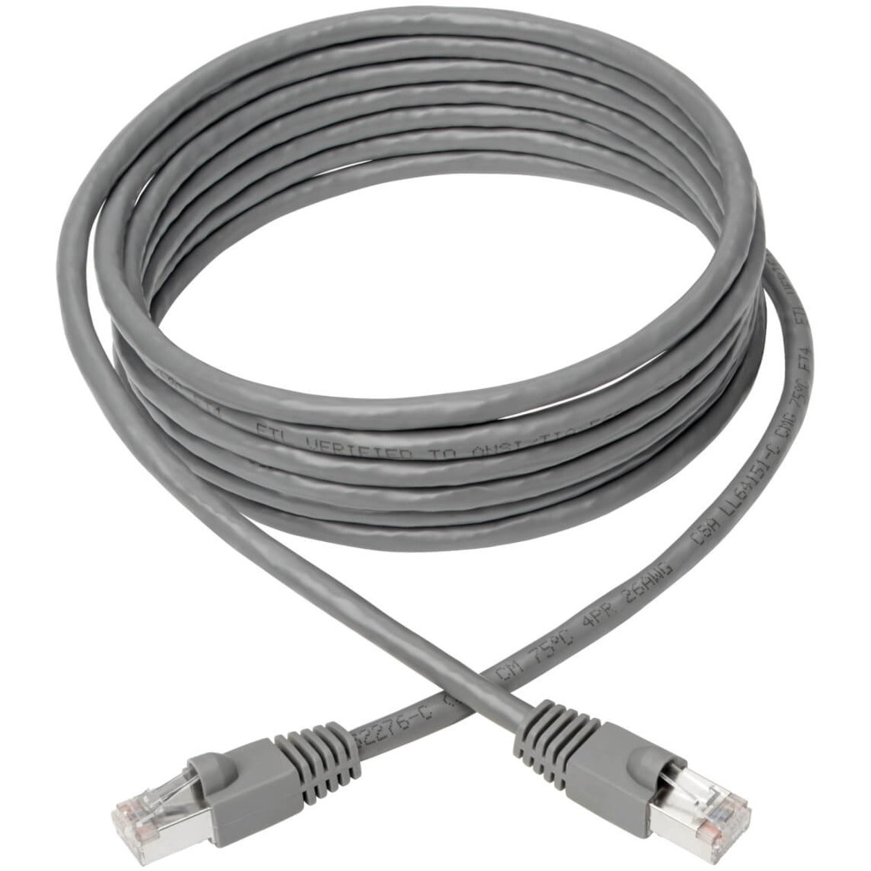 Tripp Lite Cat6a 10G Snagless Shielded STP Ethernet Cable (RJ45 M/M) PoE Gray 12 ft. (3.66 m)