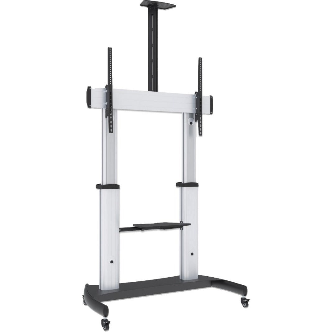 Manhattan TV & Monitor Mount Trolley Stand 1 screen Screen Sizes: 60-100" Silver/Black VESA 200x200 to 800x600mm Max 100kg Height adjustable 1200 to 1685mm Camera and AV shelves Aluminium LFD Lifetime Warranty