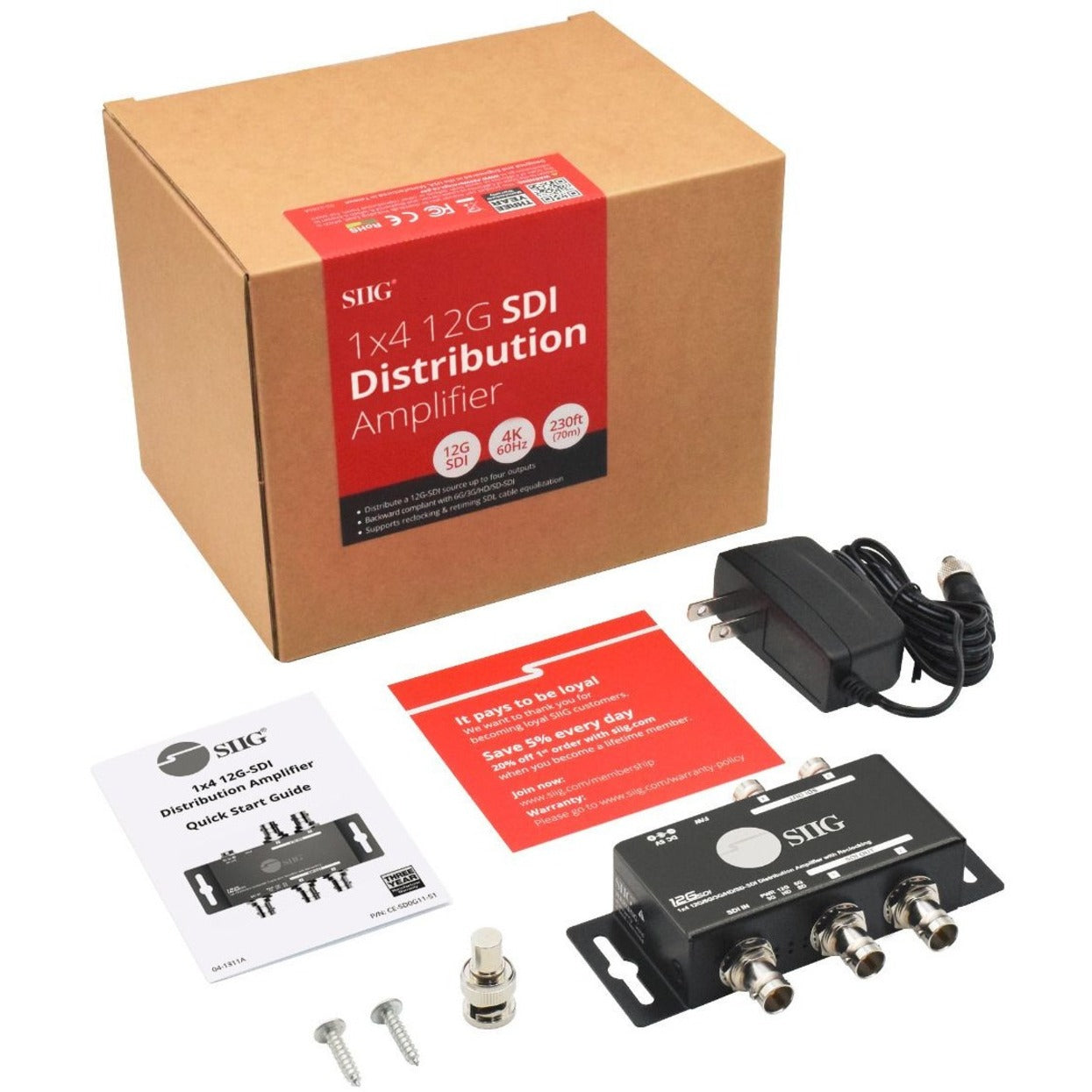 SIIG 1x4 12G SDI Distribution Amplifier - 70M