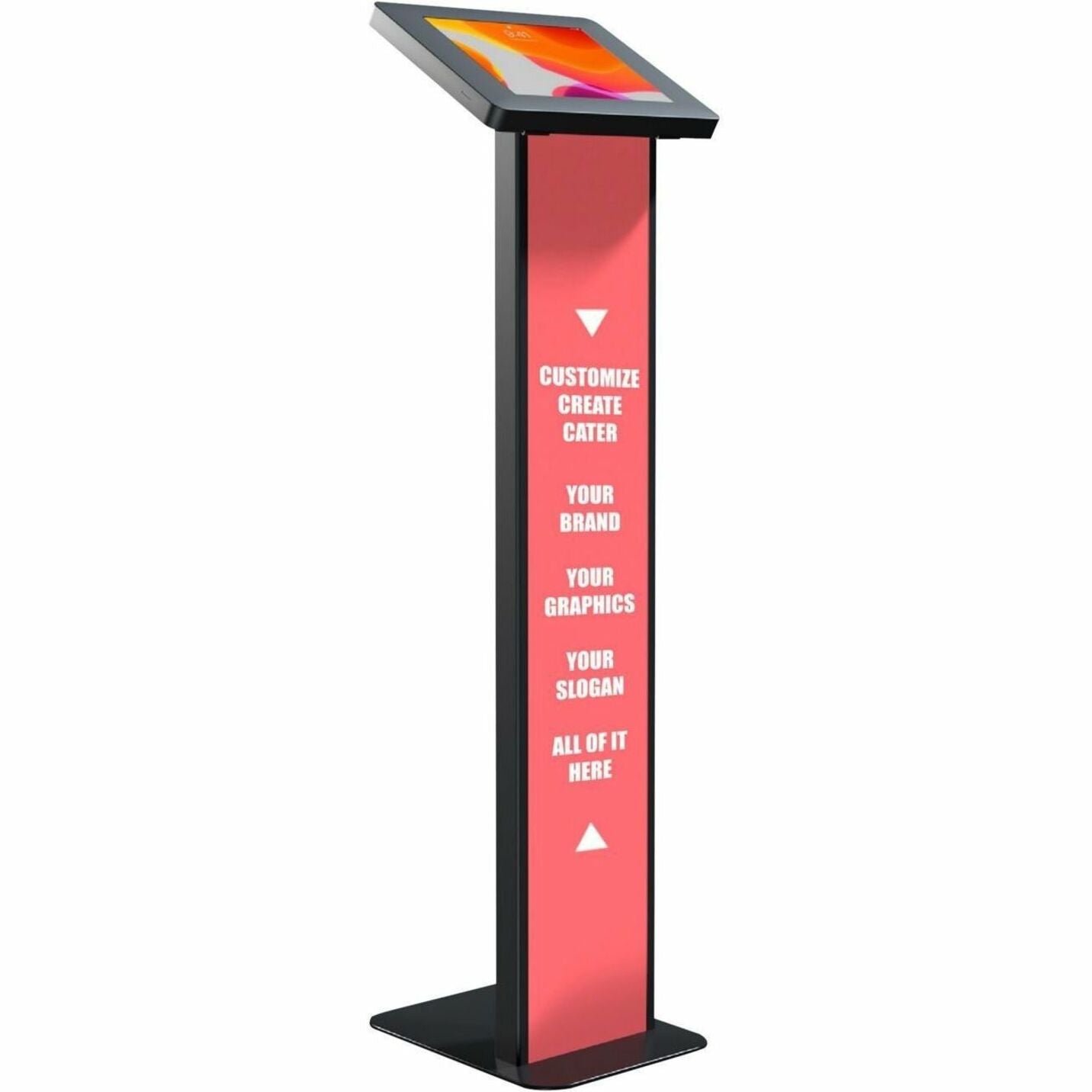 CTA Digital Customizable Premium Locking Floor Stand Kiosk with Graphic Card Slot for branding for 10.2-in iPad 7th/ 8th/ 9th Gen & More (Black)