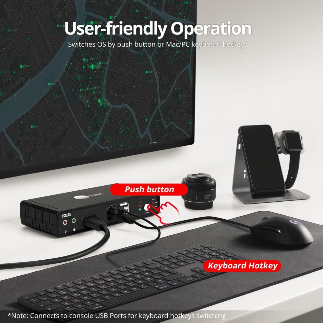 SIIG 2 Port 4K60Hz HDMI 18Gbps Video Console KVM Switch with USB 2.0