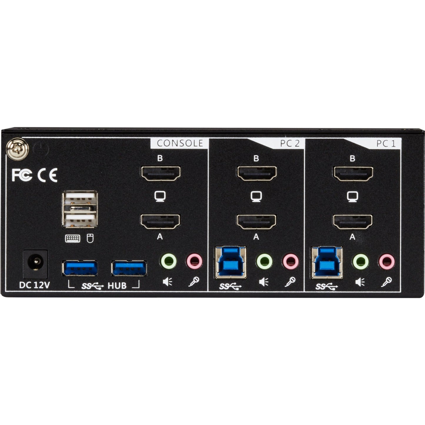 Black Box KVM Switch - 2-Port Dual-Monitor HDMI 2.0 4K 60Hz USB 3.0 Hub Audio